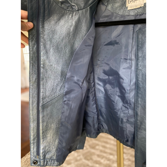Vintage Bagatelle Leather Jacket Metallic Blue Cropped Moto Retro Scandi City - Picture 7 of 13